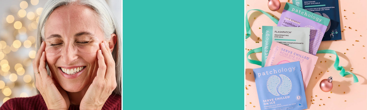 woman wearing patching all the way eye masks