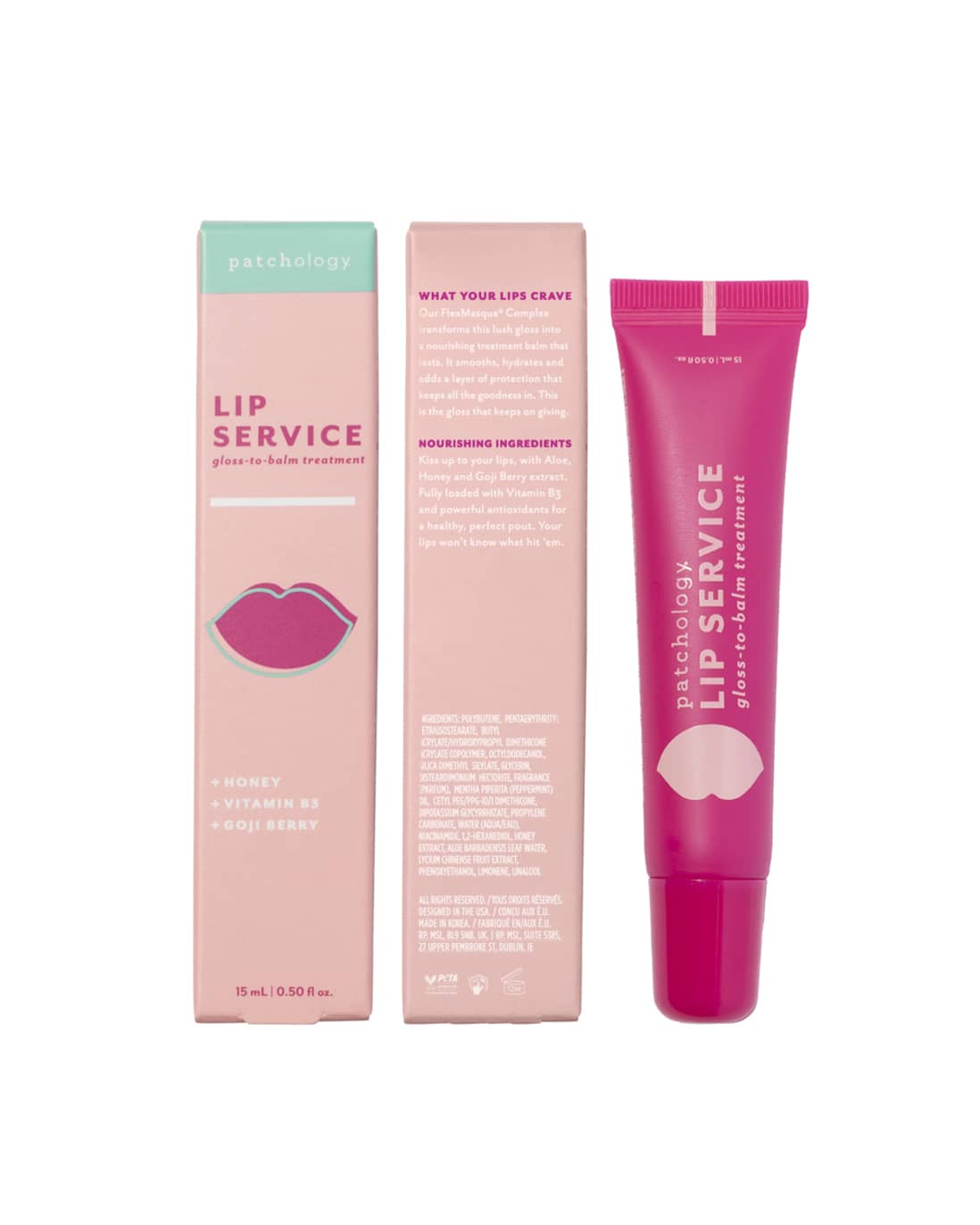 hydrating gloss to balm lip service patchology packagine