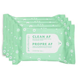 Pack of Patchology facial cleansing wipes with green packaging on a white background
