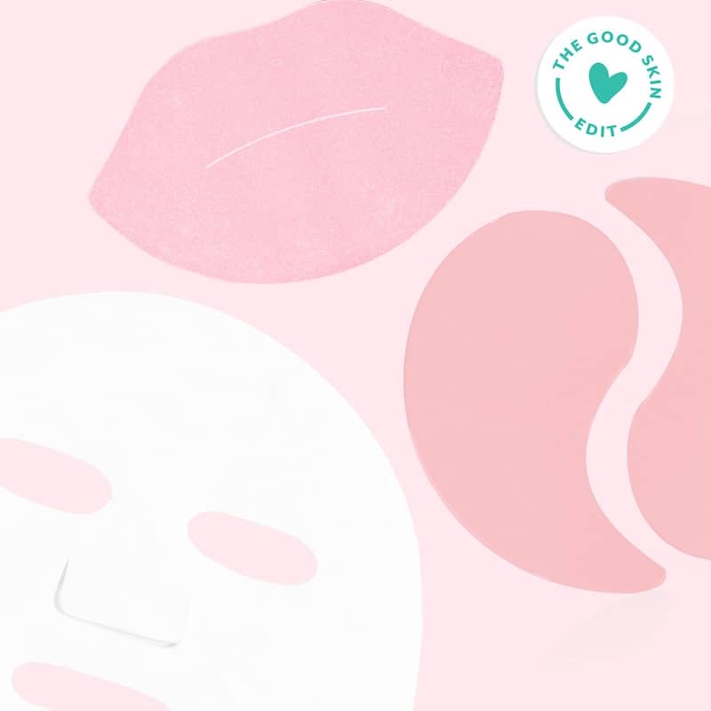 Pink and white abstract design with 'The Good Skin Edit' logo in the corner.