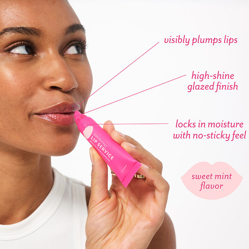 visibly plumps lips high-shine glazed finish locks in moisture with no stick feel sweet minty flavor