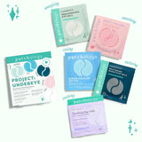 Collection of Patchology eye gel packaging on a white background
